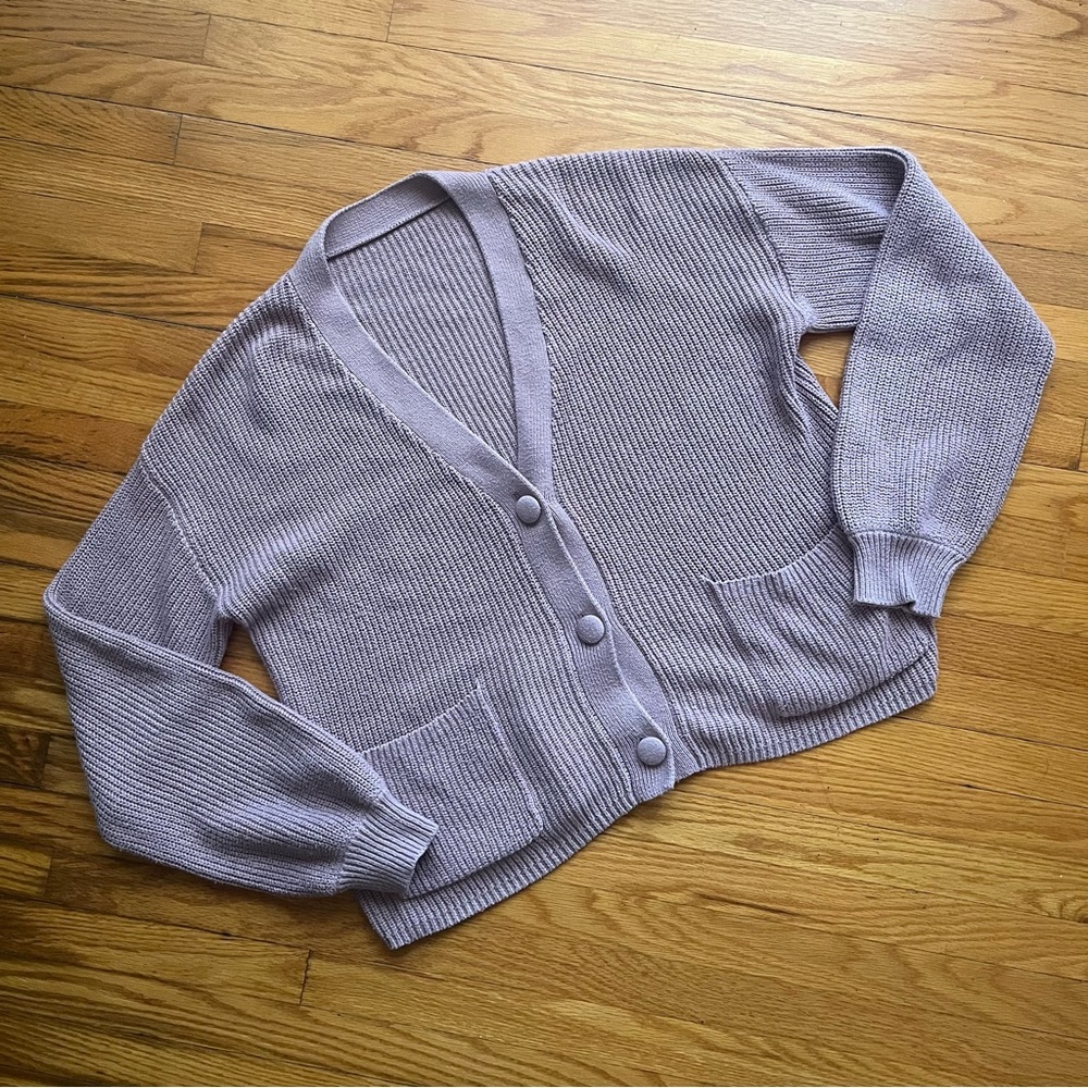 Lilac Knit Cardigan Sweater fits like a M-L